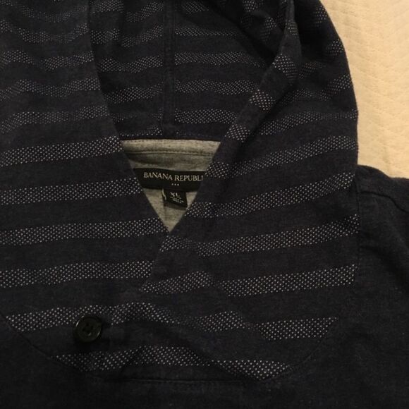 BANANA REPUBLIC Navy Striped Pullover Hoodie XL - Picture 6 of 9